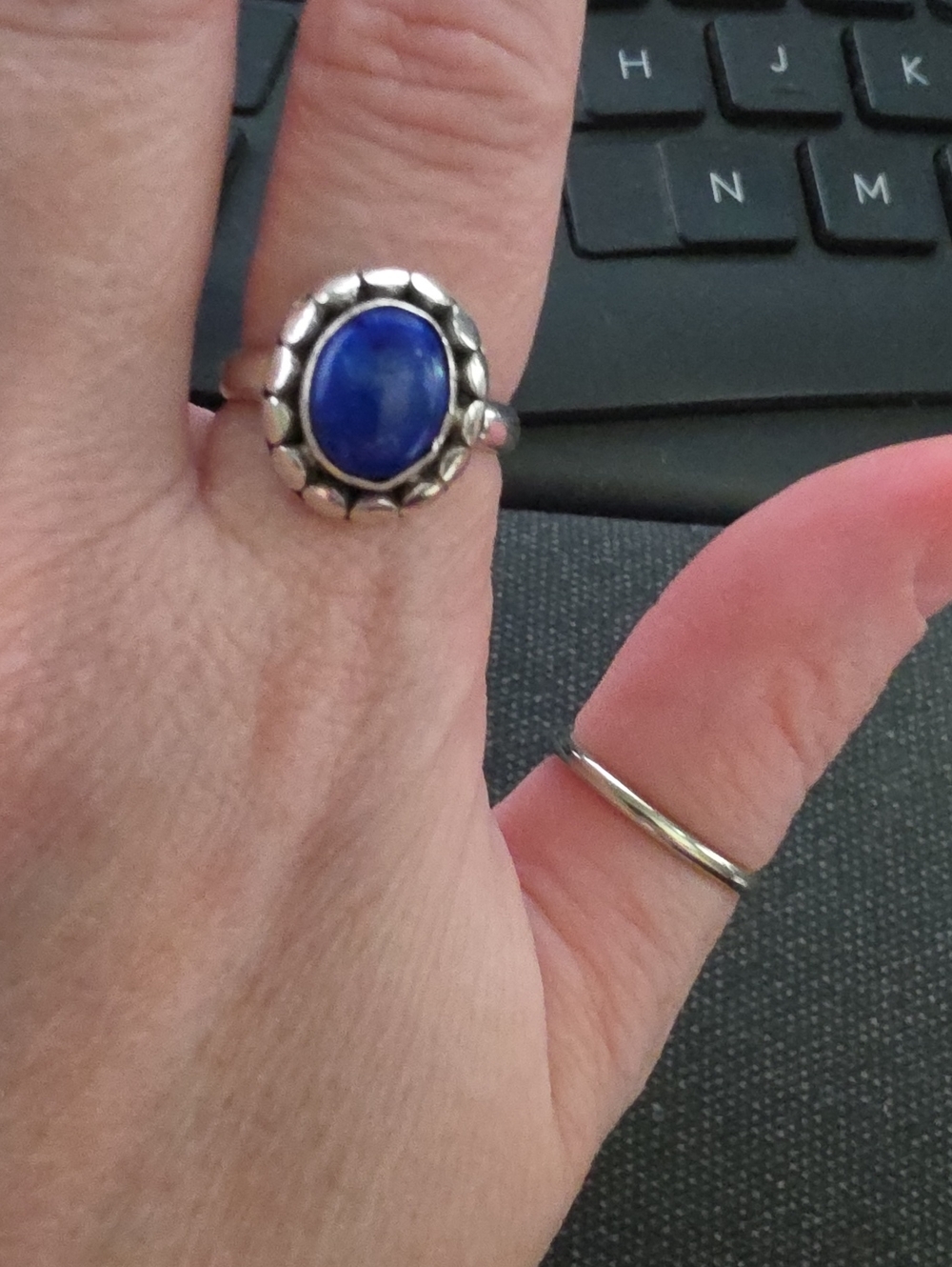 Sterling Silver Lapis Blue Stone Oval Ring - Women's Elegant Statement